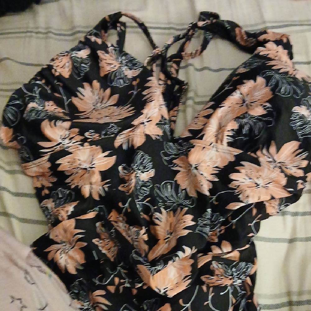 ASOS Maternity Floral One Piece - Black and Peach